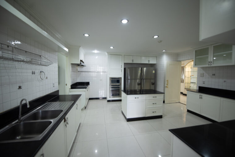 Large kitchen with island-hood-two-fridges
