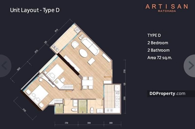 Artisan Ratchada · 2 bedroom · 72 SqM · Floor 18 · Huai Khwang, Bangkok · Photo 3 Artisan Ratchada 2-bedroom Condo in Huai Khwang, Bangkok – photo 3